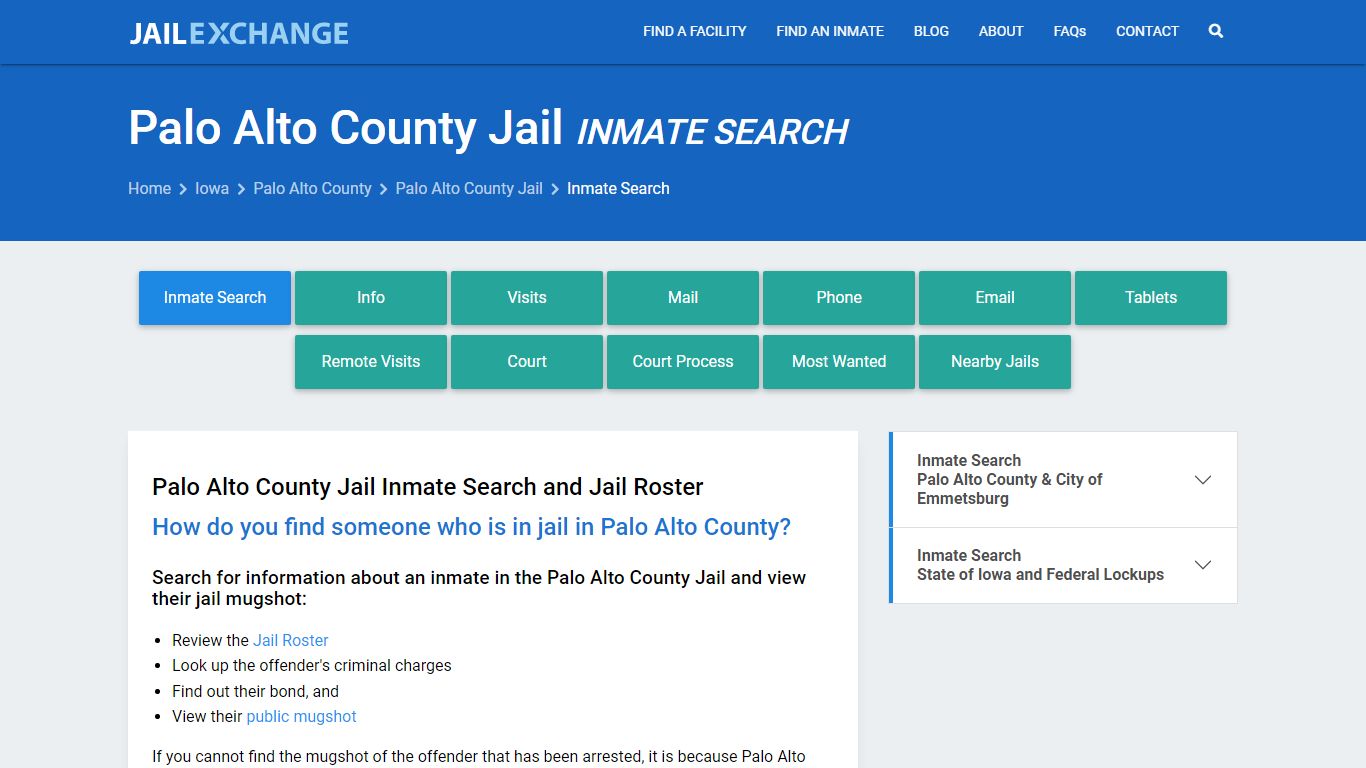 Palo Alto County Jail Inmate Search - Jail Exchange