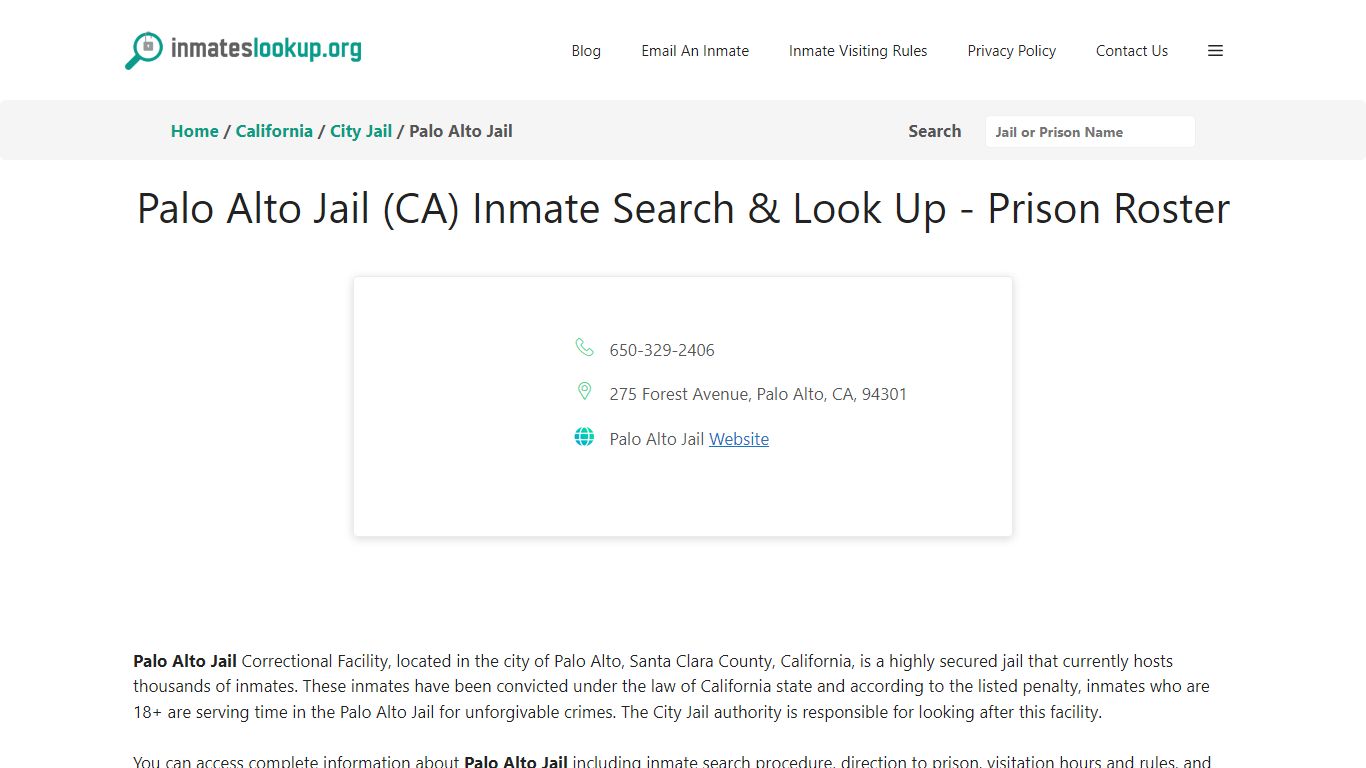 Palo Alto Jail (CA) Inmate Search & Look Up - Prison Roster